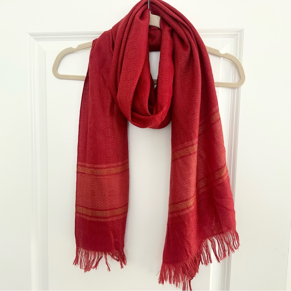 Red & Gold Lightweight Scarf With Fringe - Shawl / Wrap